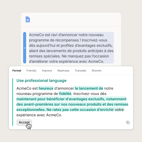 Write mistake-free with spelling and grammar corrections.